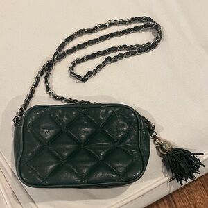 Vintage Harrods Dark Green Quilted Leather Handbag